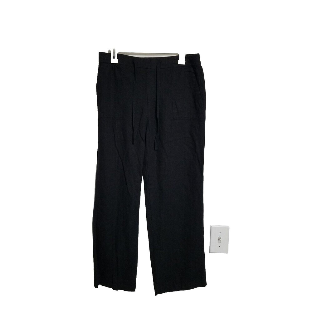 Land 'n Sea Pants Womens  M Linen / Rayon Elastic Waist Pull On Black  Cropped